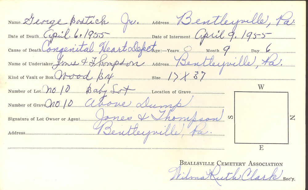 George Bostich Jr. burial card